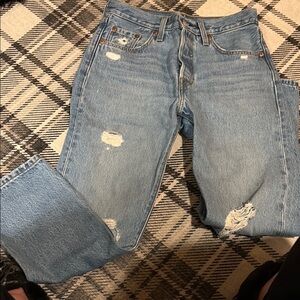 Classic Light Blue Distressed Levi 501 Jeans